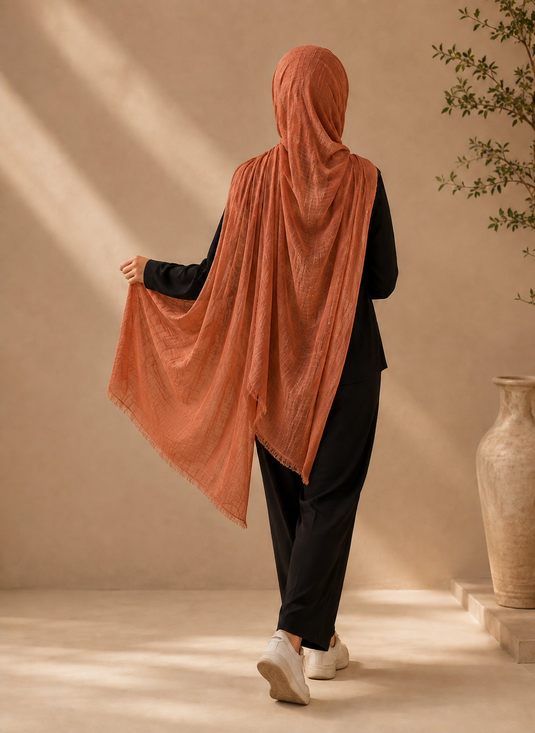 Thai Modal veil shown from the back in terracotta